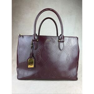 Ralph Lauren Leather Bag Taylor Double Zip Preppy Burgundy Leather
